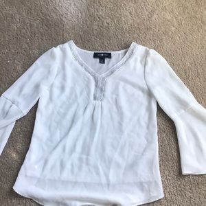 white long sleeve blouse with silver v neck